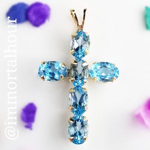 10K Gold Blue Topaz Cross Pendant